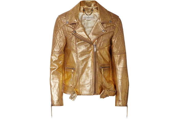 Metallic Textured Leather Biker Jacket - Golden Goose Image