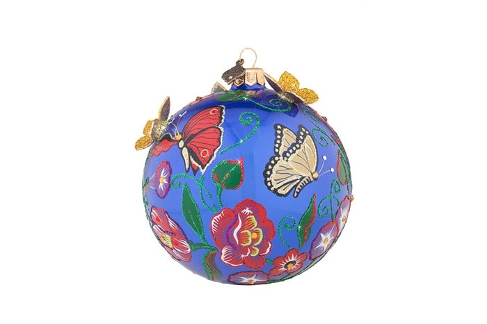 Jay Strongwater Butterfly Artisan Glass Ball Christmas Ornament Image
