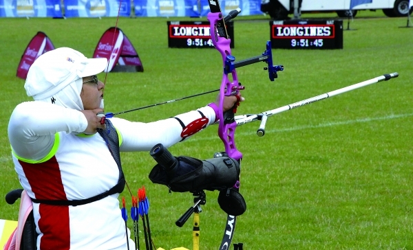 Mandatory Credit: Photo by Joseph Dean/REX Shutterstock (4916204a) Iran team female Zahra Nemati on wheel chair during shotting season side by side at World Archery Championships 26 July - 2 August 2015 in Copenhagen World Archery Championships, Copenhagen, Denmark - 29 Jul 2015