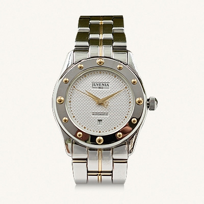 Unisex Juvenia Watch S.S. in 18K Yellow Gold Cabochon, Automatic Movement, Stainless Steel Bracelet with Centre Stripe