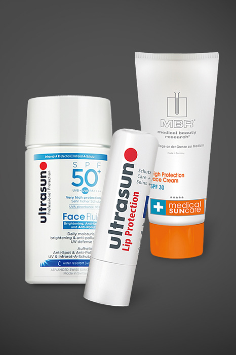 MBR’s High Protection Face Cream and Ultrasun’s Face Fluid and Lip Protection duo