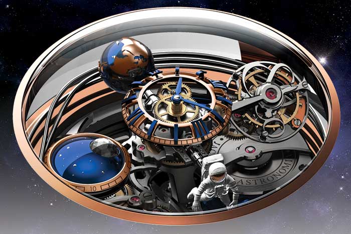 Intricate outer space motif on Jacob & Co's Astronomia Maestro