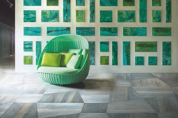 Geometric patterns and bold colours are a hallmark of Paola Lenti furniture