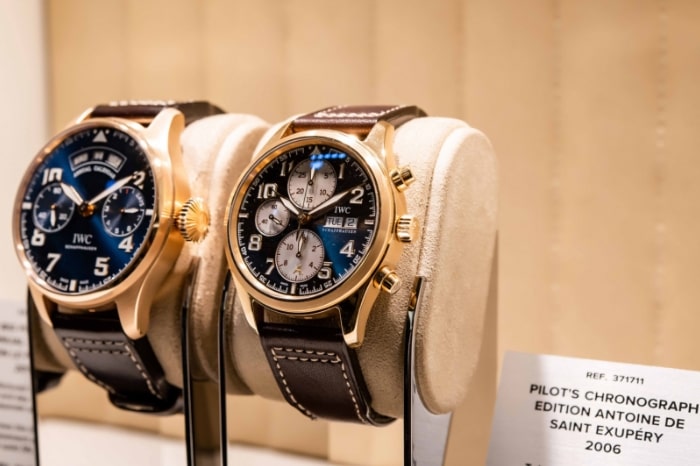 Vintage IWC Schauffhausen Big Pilot Watches on display