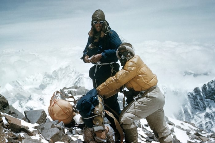 Sir Edmund Hillary and Tenzing Norgay atop Mount Everest